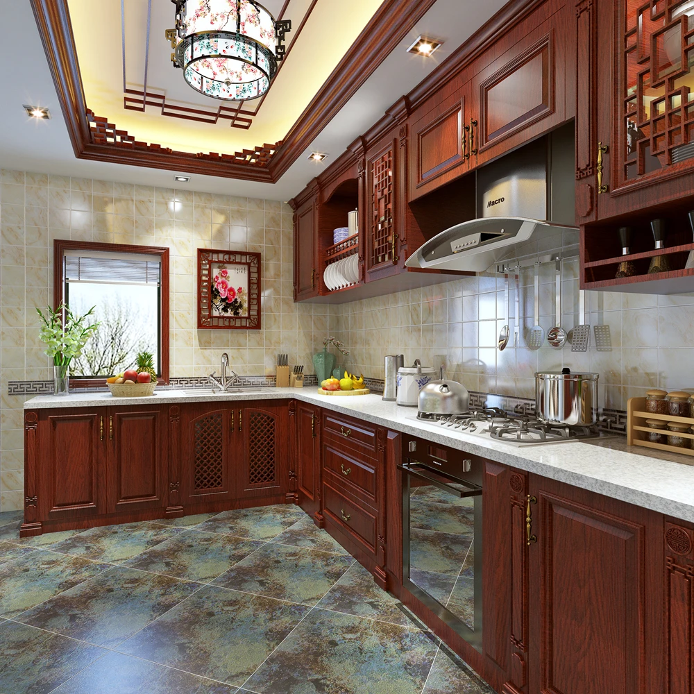 Новая модель антикварный кухонный шкаф дизайн из массива древесины вишня
