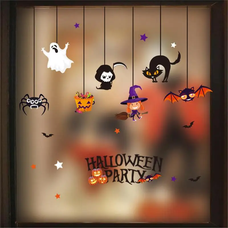 

1pcs Halloween Wall Sticker Paste Static Mirror Glass Window Stickers Pumkin Spider For Decoration Home Party Supplies Stickers