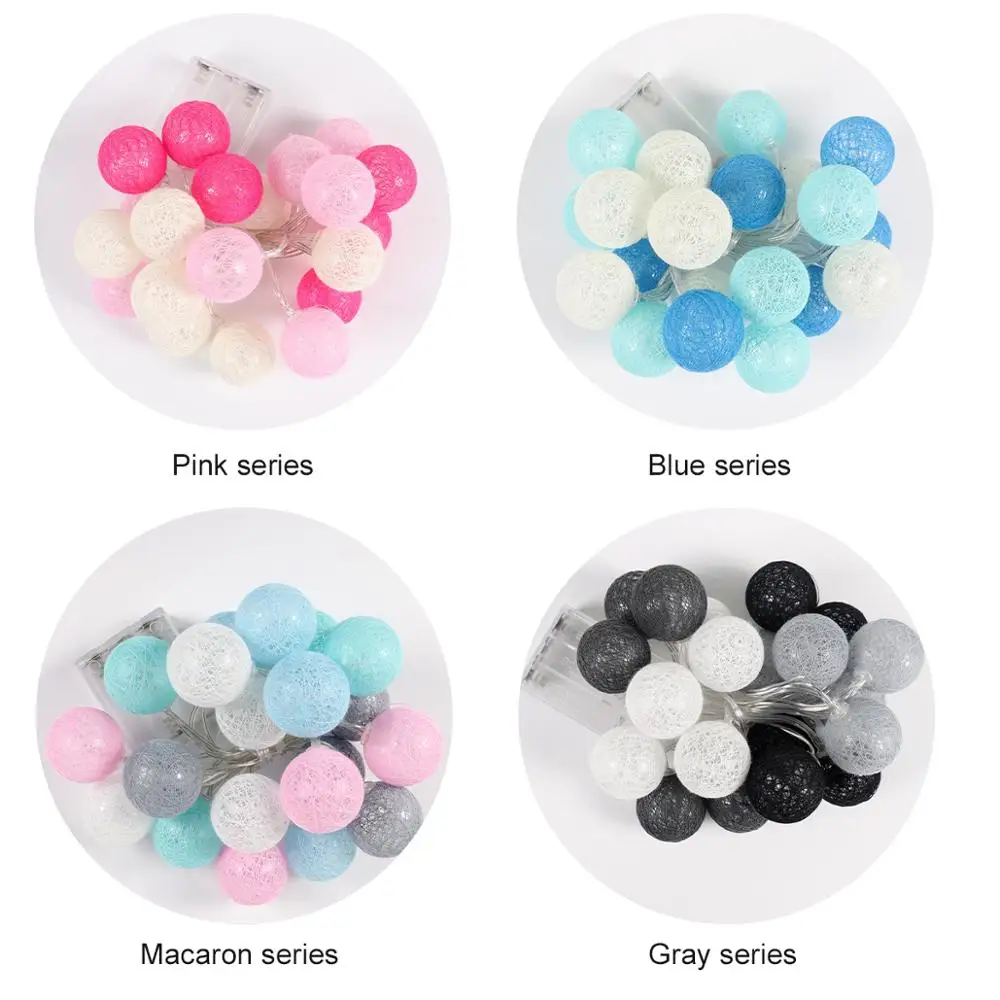 

2M 20 LED Cotton Garland Balls Lights String Christmas Easter Outdoor Hanging Party Baby Kids Room Bed Fairy Lights Decorations