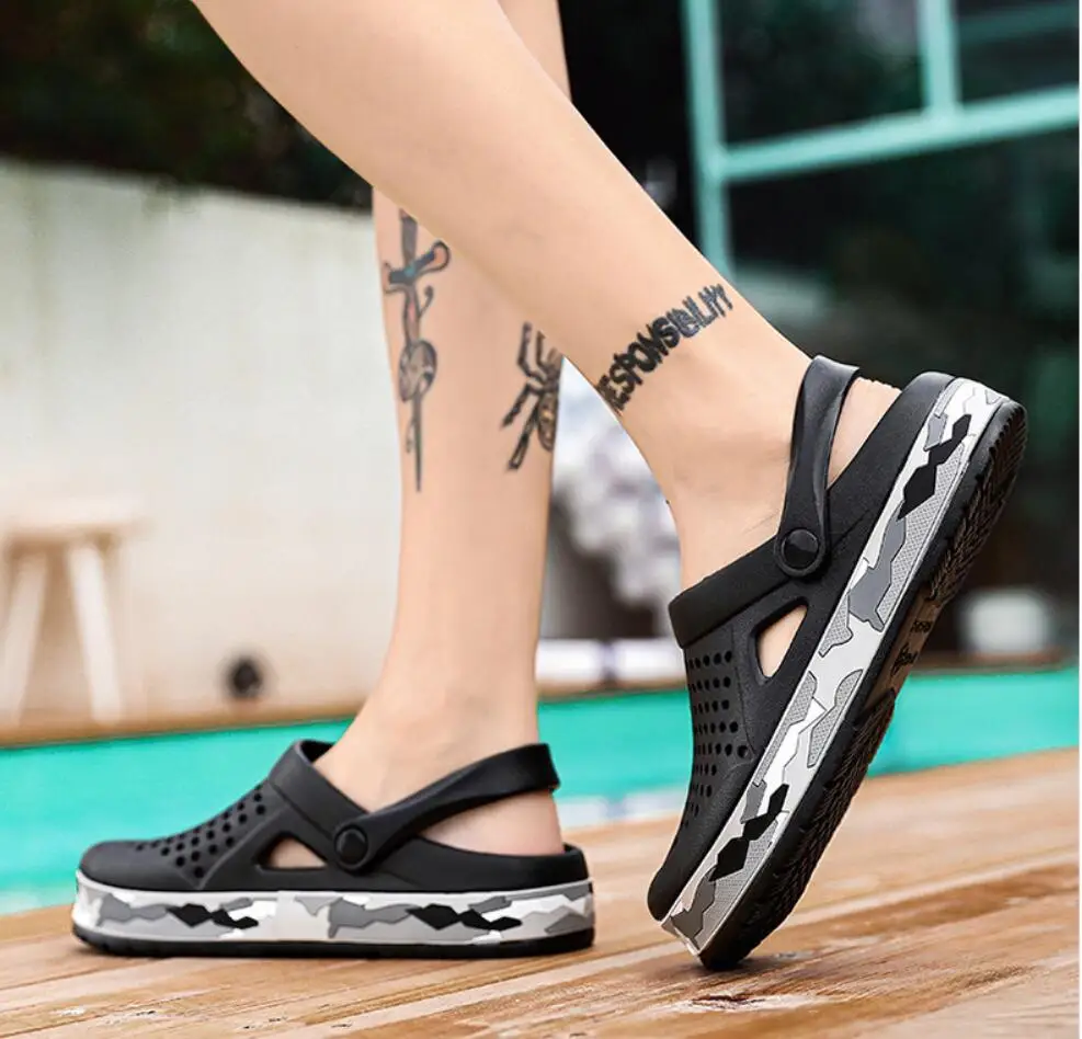 Модные мужские пляжные сандалии Шлепанцы без застежки на толстой подошве