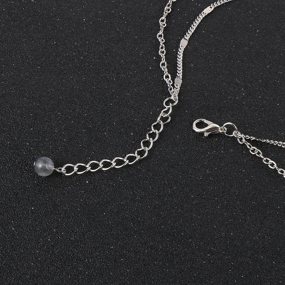 Женское ожерелье с подвеской из натурального камня лабрадорита Двухслойное