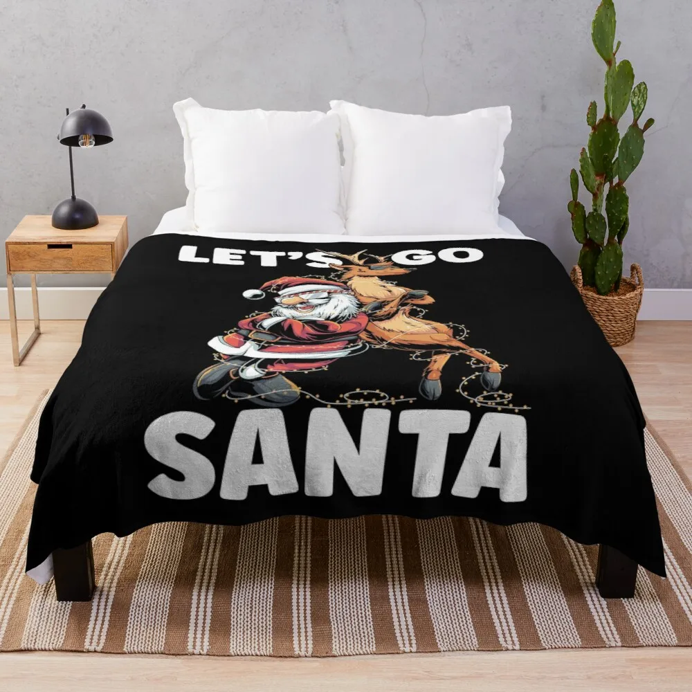 

Let s Go Santa Funny Christmas Santa Reindeer Blanket Snowflake Wool Blanket Coral Fleece Bedspread Blankets Portable Blanket
