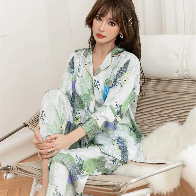 Ice silk pajamas women's 2022 new girl small fresh pajama set women