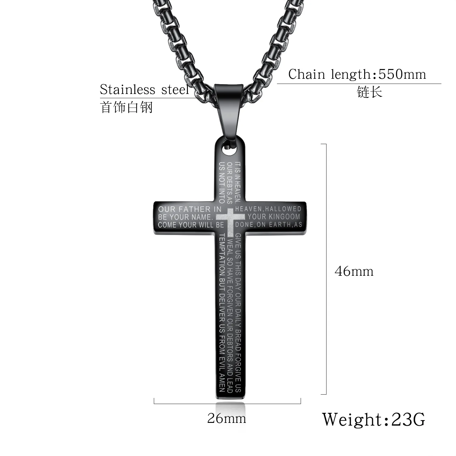 

Cross Necklace for Men Stainless Steel Silver Black Gold Cross Pendant Necklace for Men 550MM Chain