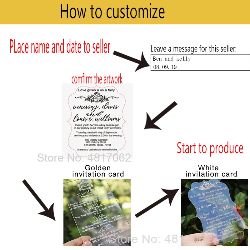 Акриловое меню свадебное из прозрачного перспекса DL стола выгравированное