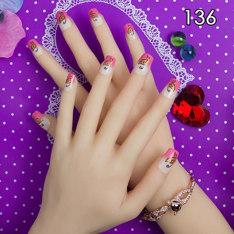 24 шт./компл. акриловые накладные ногти с полным покрытием дизайн бабочки 10