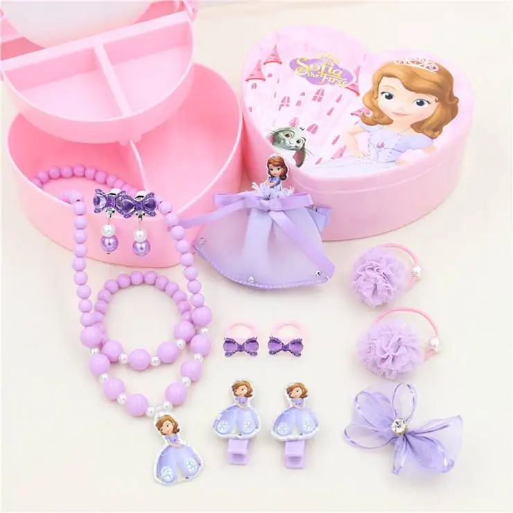 Purple Sofia Весь набор hello kitty/аксессуары в виде мишки для девочек, эластичные резинки для волос, заколки для волос, заколки, ожерелье, серьги, детский подарок на день рождения - Цвет: Purple Sofia