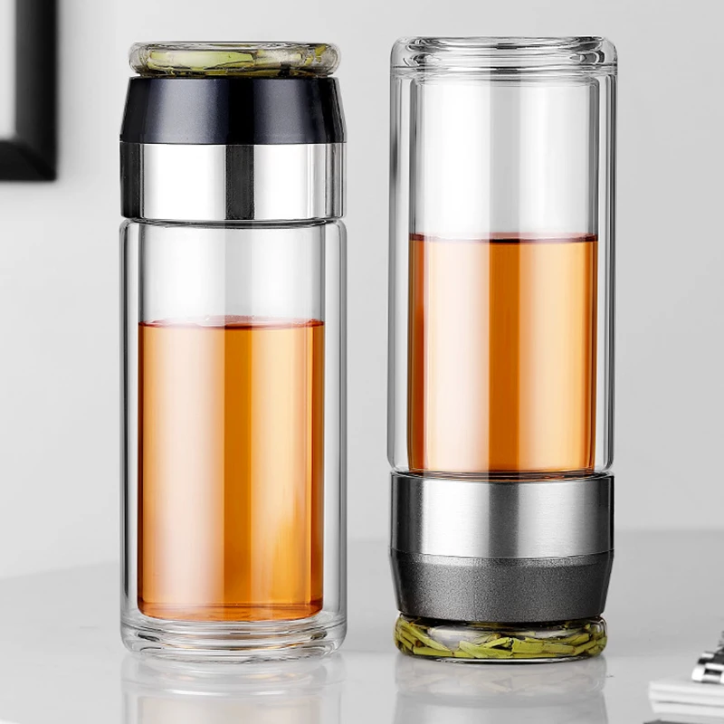 

Glass Water Bottle With Tea Infuser Filter Tea Separation Double Wall Glass Bottle Leakproof My Water Bottle 300ML Free Shipping