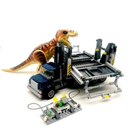 2021 jurassic world t rex transport truck dinosaur tyrannosaurus rex model building blocks toys bricks compatible with 10927