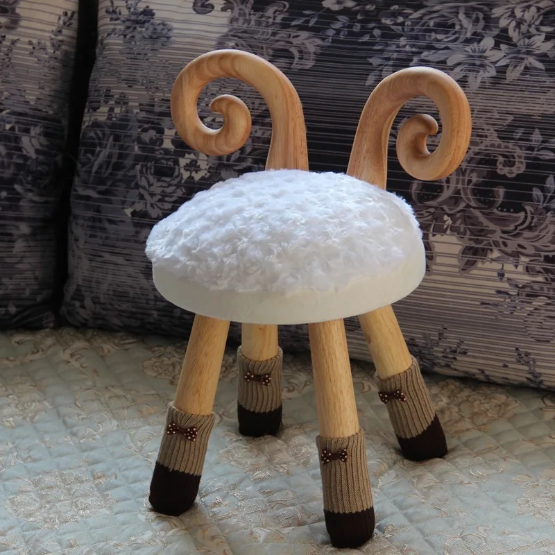Wood Cartoon Animal Backrest Learning Web Celebrity Lovely Bench Household Solid Children Table And Chair Round Low Stool | Мебель