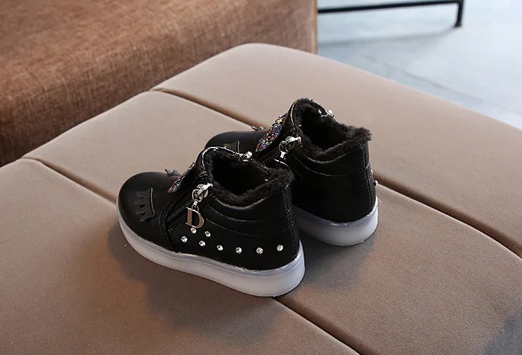 Fur cartoon Fashion Snow winter children boots Cute hot sales kids casual sneakers Lovely butterfly girls shoes