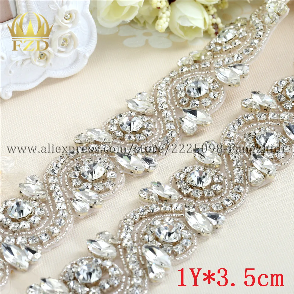 FA-328 1 ярд) бисером горячей фиксации Серебряный Прозрачный Bling пришить Кристалл Стразы Аппликация отделка для платья DIY свадебный пояс повязки на голову подвязки - Цвет: FA-328