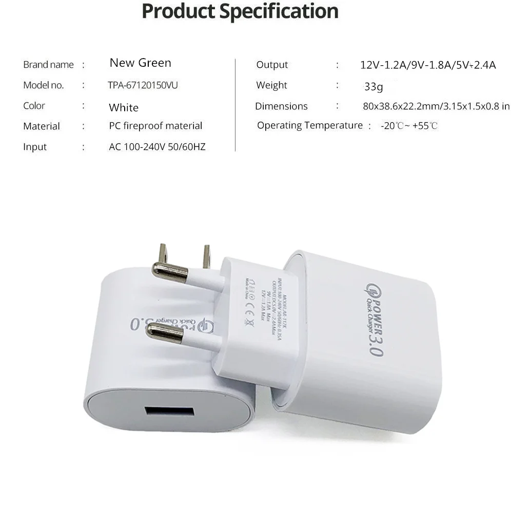 Быстрое зарядное устройство USB 3 0 18 Вт QC3.0 QC быстрое для iPhone Samsung Xiaomi Huawei настенный