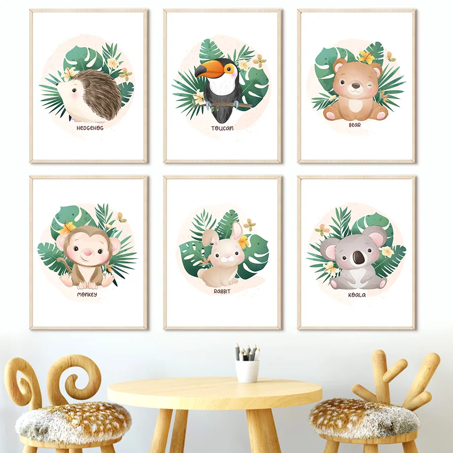 

Toucan Hedgehog Monkey Rabbit Cartoon Nursery Wall Art Canvas Painting Nordic Posters And Prints Wall Pictures Child Room Decor