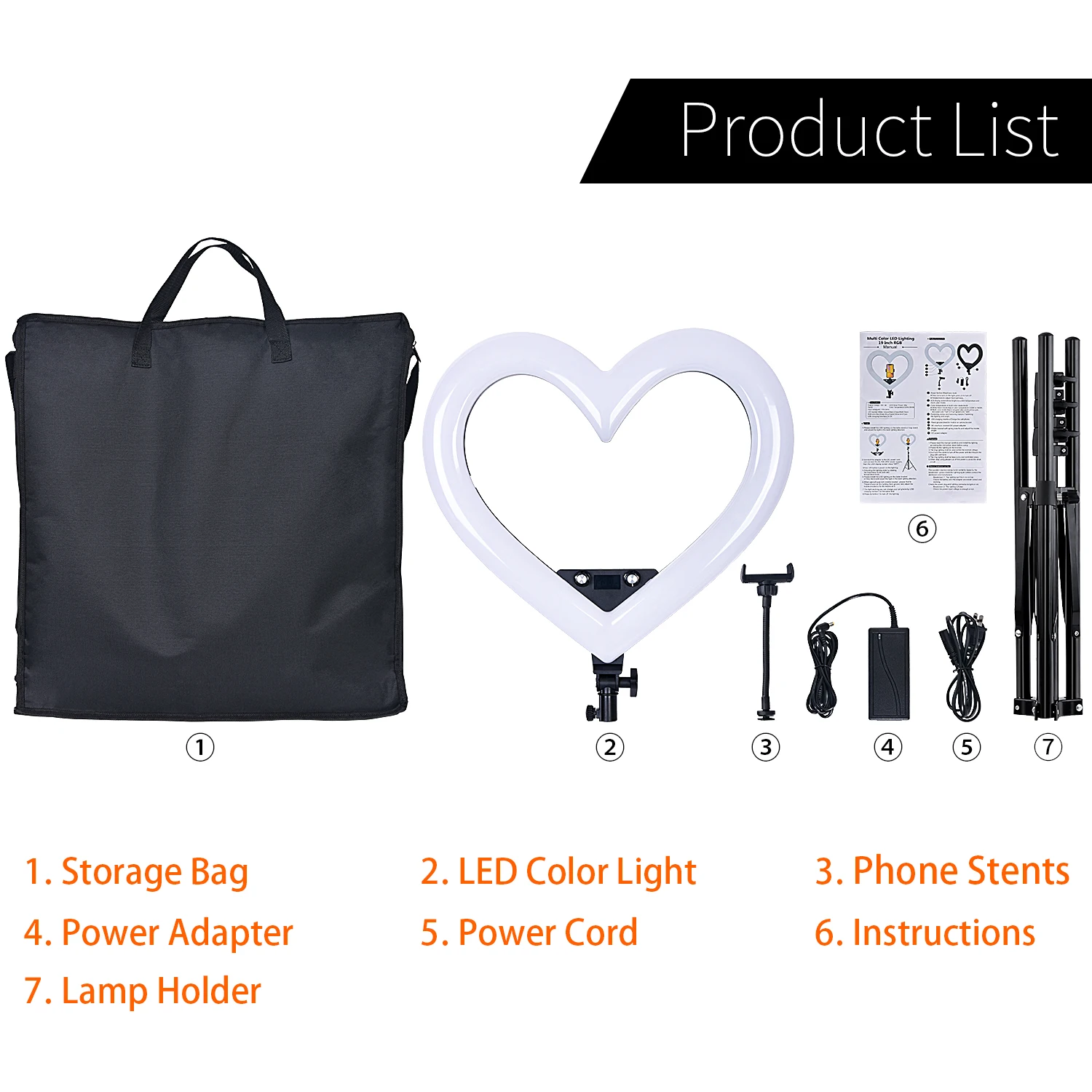 

19 inch Led RGB Ring Light Hearted shape Photography Lighting LED Ring lamp With Tripod For Mobile Phone Live Makeup Ringlight