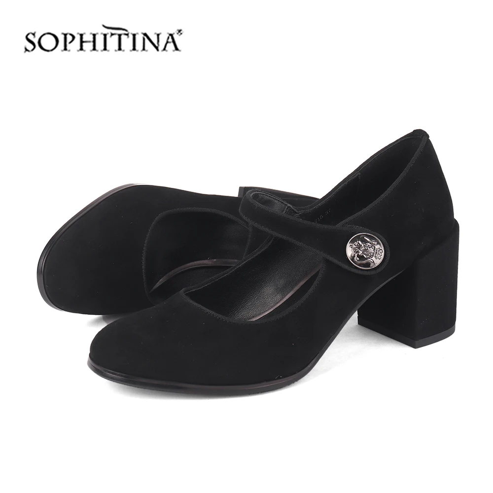 Женские классические туфли лодочки SOPHITINA однотонные с пряжкой и ремешком на