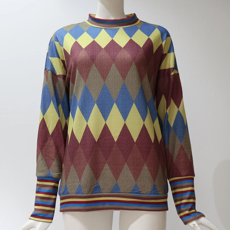 2019 осенние женские толстовки Разноцветные полосатые с длинными рукавами пуловер - Фото №1