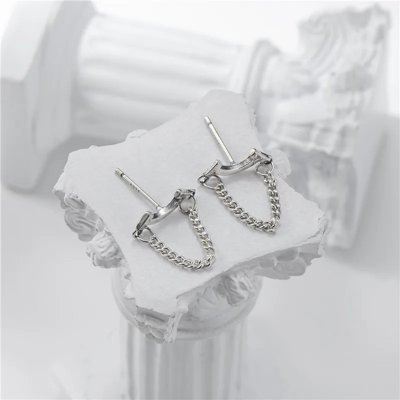 New 925 Sterling Silver Earring Fashion Smile Double Layer Chain Stud Wild Simple Temperament Trend Female Girl Ear Jewe | Украшения и