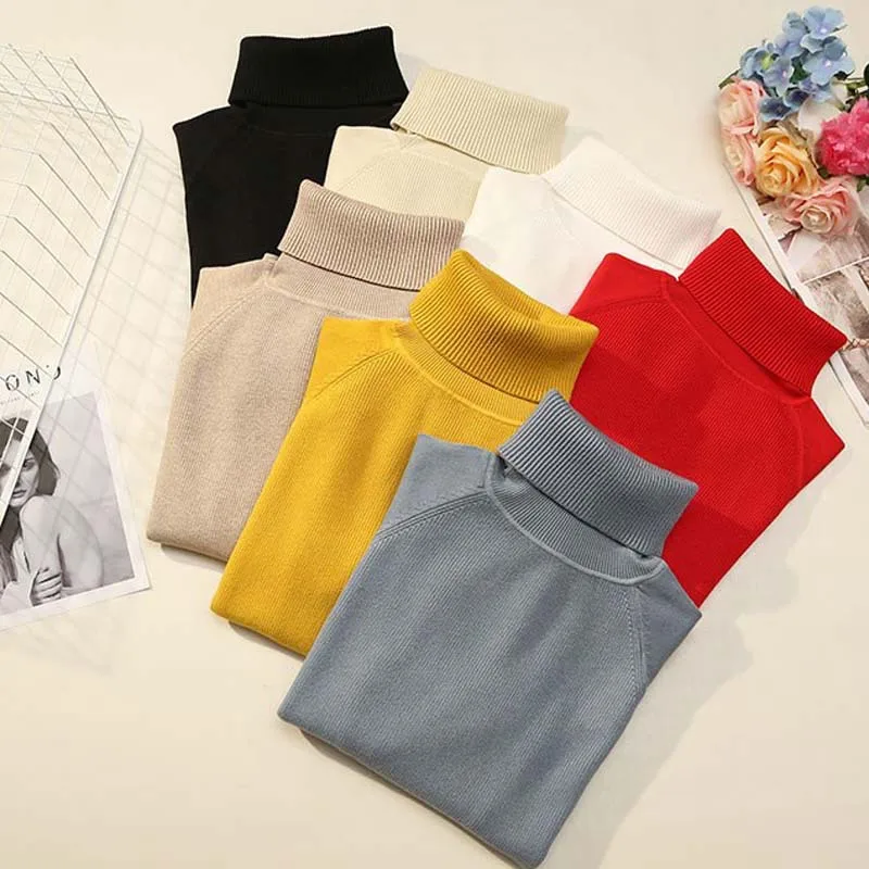 

Fannic Winter Solid Color Casual Turtleneck Thick Loose Pullover Knitted Yellow Apricot Khaki Sweater Female