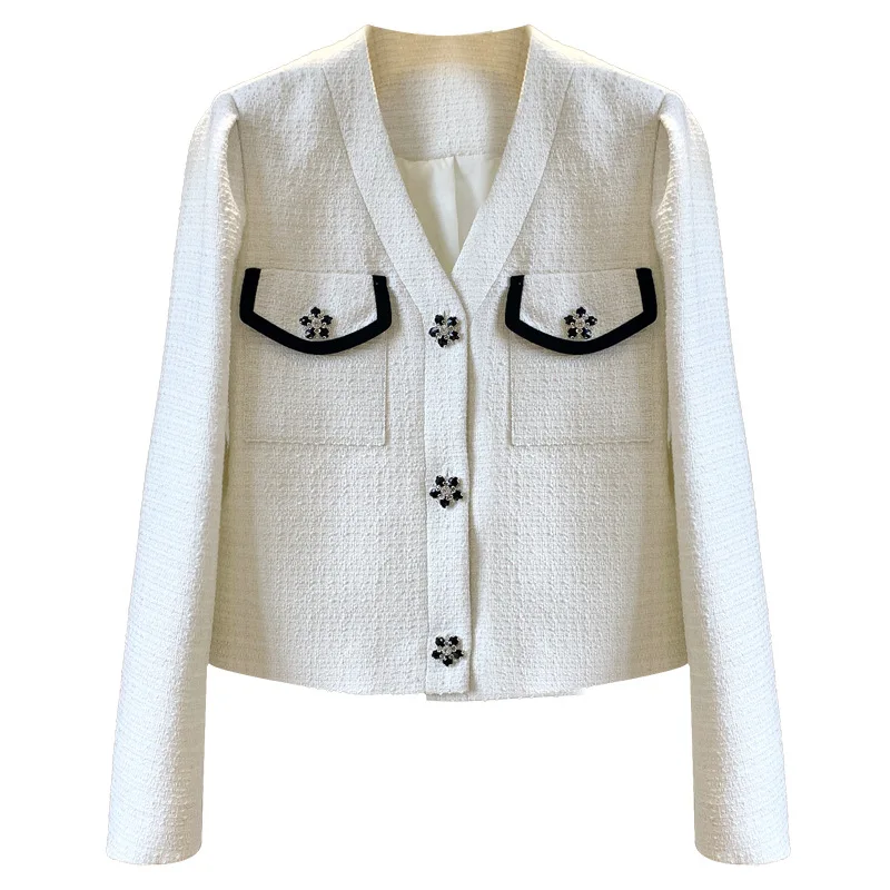 

Small fragrance v-neck spring and autumn all-match long-sleeved top, slim short thin coat