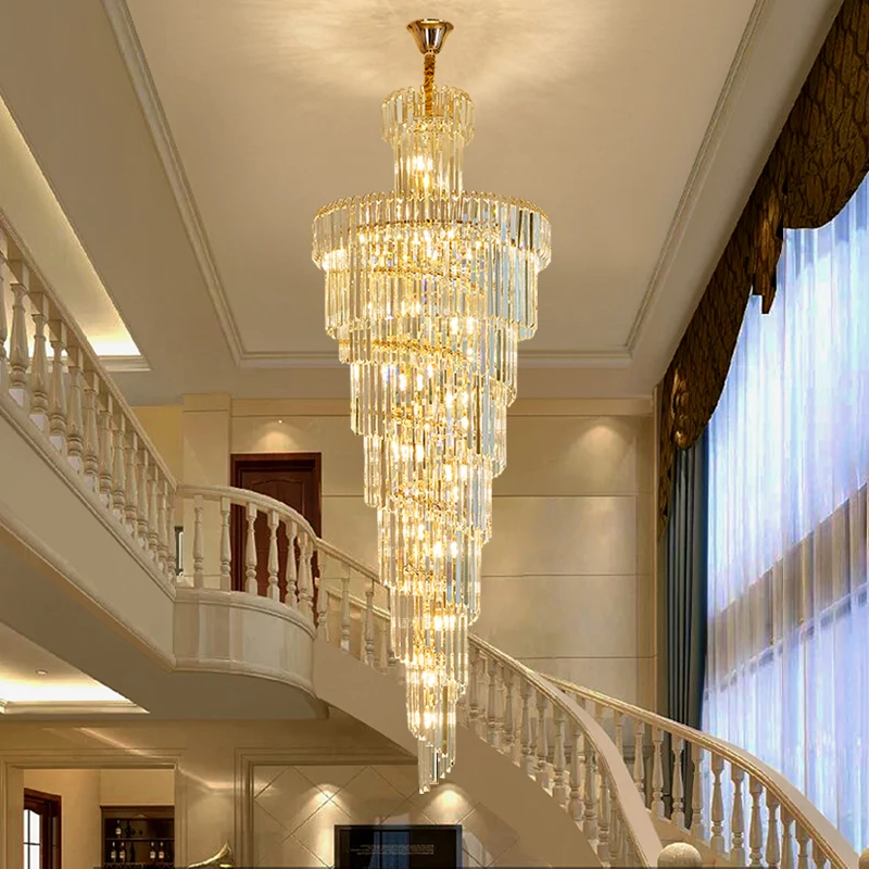 

Modern Crystal Chandelier For Long Staircase Hotel Villa Duplex Hall Led Hanging Lamp Luxury Home Decoration Lustre Fixtures