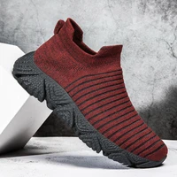 mens vulcanize shoes male casual sneakers sock casual shoes elastic slip on shoes striped mesh sneakers flat sport shoes soft
