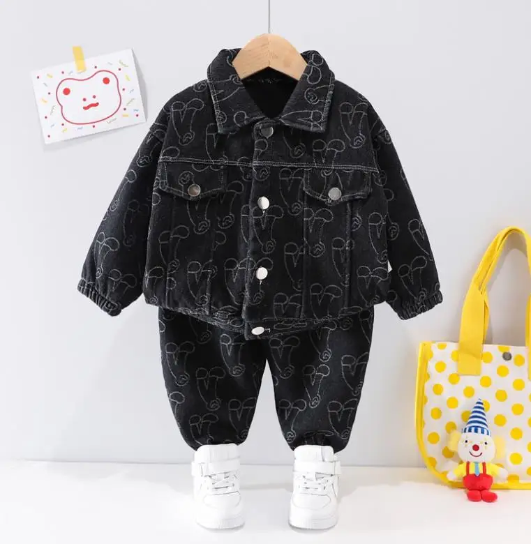 Модные зимние детские спортивные костюмы ковбойские из двух предметов джинсовый