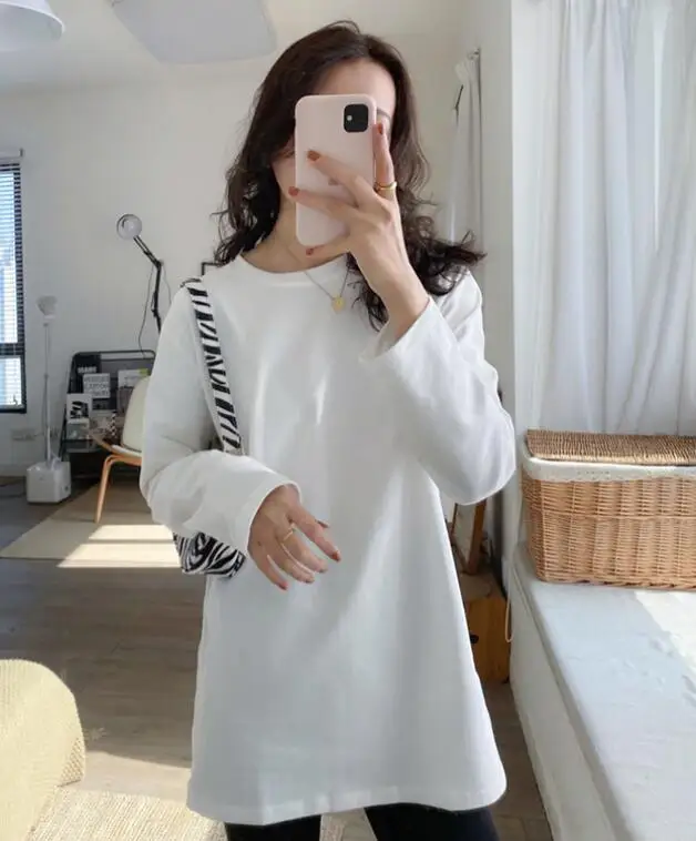 

Новая женская Свободная футболка с длинным рукавом, джемпер средней длины