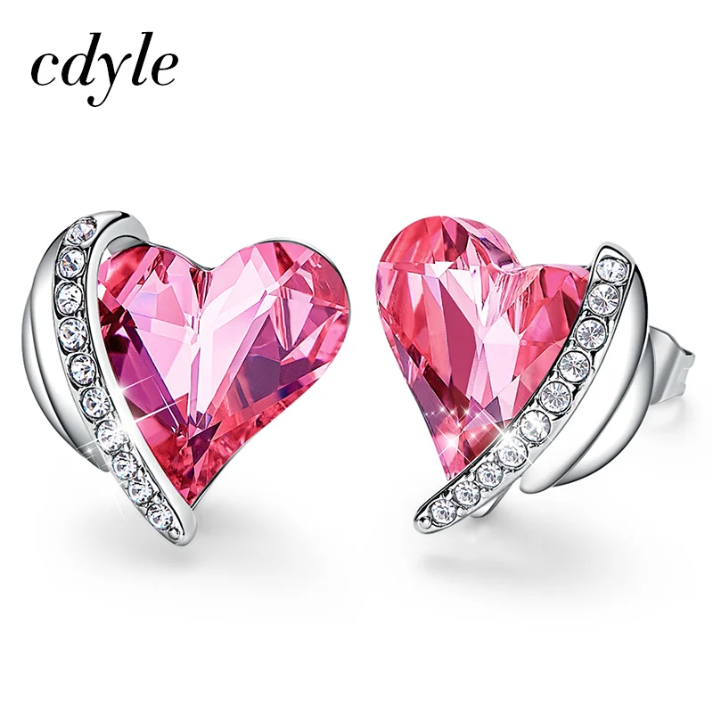 Cdyle, женские золотые серьги, украшенные розовыми кристаллами от Swarovski, ангел, красивые серьги-гвоздики, ювелирные изделия на День святого Валентина, подарки для любви - Окраска металла: Pink E1877E