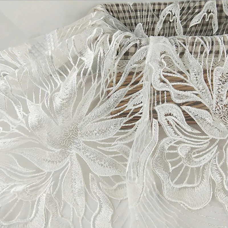 

New Exquisite Sequins Embroidery Mesh Fabric For Wedding Dress Lace dress sequin embroidery dress free shipping MF39