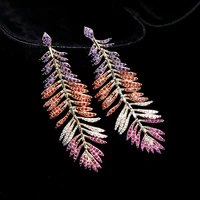 colorful leaf earrings for women cubic zirconia luxury wedding jewelry female brand wedding earring statement stud earings