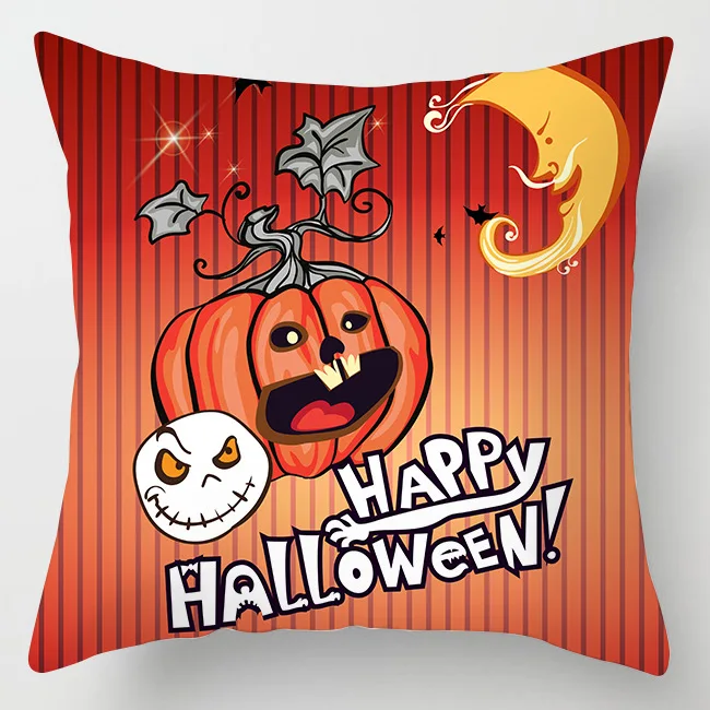 

45x45cm Happy Halloween Pumpkin Cushion Cover Single Side Printing Witch Hat Cushion Case Ghost Castle Pillow Cover Home Decor