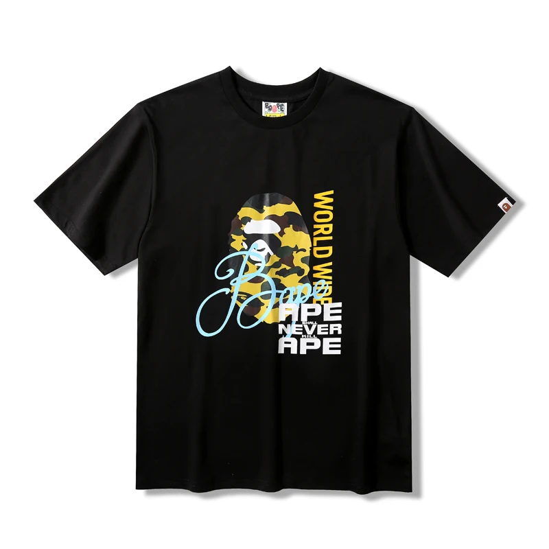 

Camouflage ape-man head hit color letter print short-sleeved T-shirt