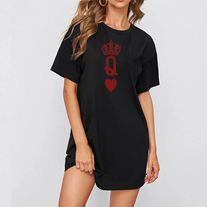 

Korean Dress Poker Q Print Women Loose Summer Plus Size T-Shirt Dresses Short Sleeve Streetwear Casual Vestidos Pullover Robes