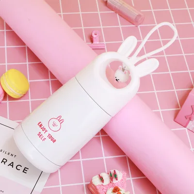 Rabbit White 330 мл мультфильм термос чашка детская Милая бутылка для воды для девочек Нержавеющая сталь вакуумные, сохраняющие Тепло Кружка креативные подарки ко дню рождения - Цвет: Rabbit White