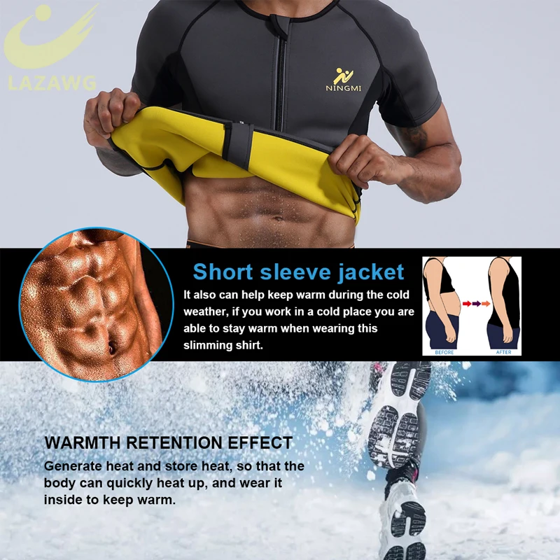 LAZAWG Mens Neoprene Sweat Suits Vest Gym Slimming Sport Top Fitness Waist Trainer Shirts Fat Burner Workout Tank Tops Shapewear