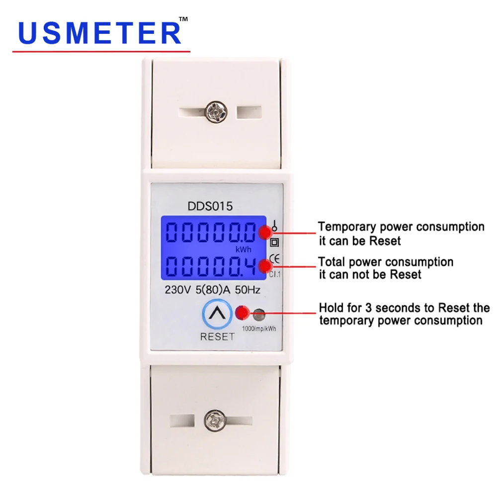 Цифровой Электрический измеритель DDS015 230 В кВтч однофазный с двойным жк-дисплеем