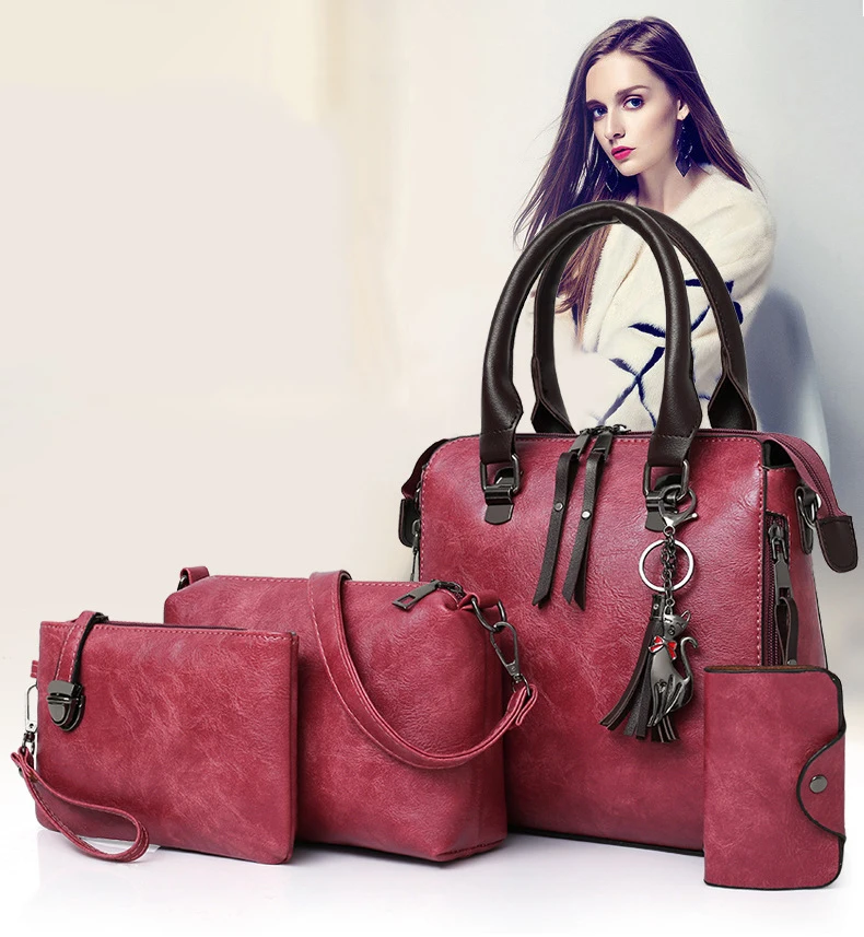 

Women Composite 4 Set Handbags Big Capacity Travel Shoulder Bags For Female Card Holder Mini Crossbody Bag Ladies Wallet Purse