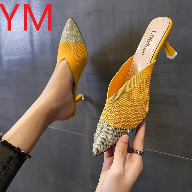 Туфли женские на высоком каблуке туфли-лодочки с заостренным носком вязаные