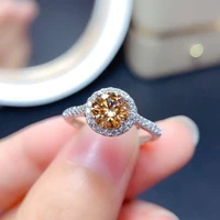 luxury diamond rings for women big silver 925 jewelry round created gemstone ring fashion wedding party gift champagne vintage
