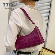 Alligator Pattern PU Leather Womens Underarm Shoulder Bag 2021 Female Brand Solid Color Handbag Casual Travel Phone Small Purse