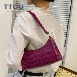 alligator pattern pu leather womens underarm shoulder bag 2021 female brand solid color handbag casual travel phone small purse free global shipping