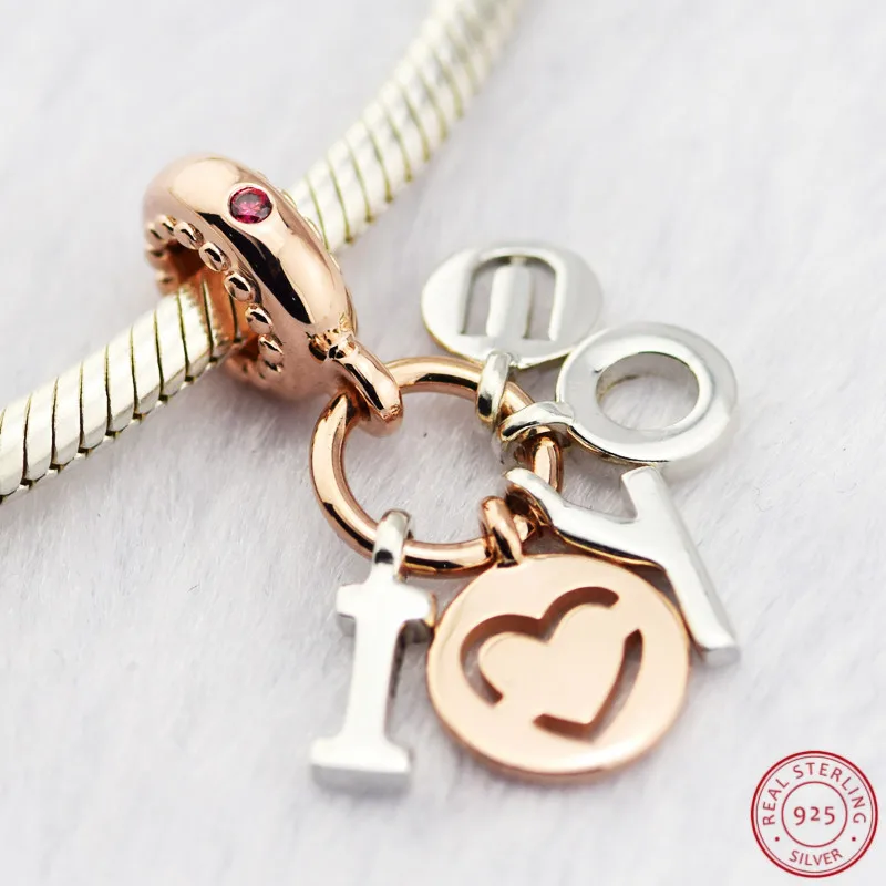 Золотое ожерелье MANDY I Love You With CZ Rosa подвески сделай сам серебро 925 пробы