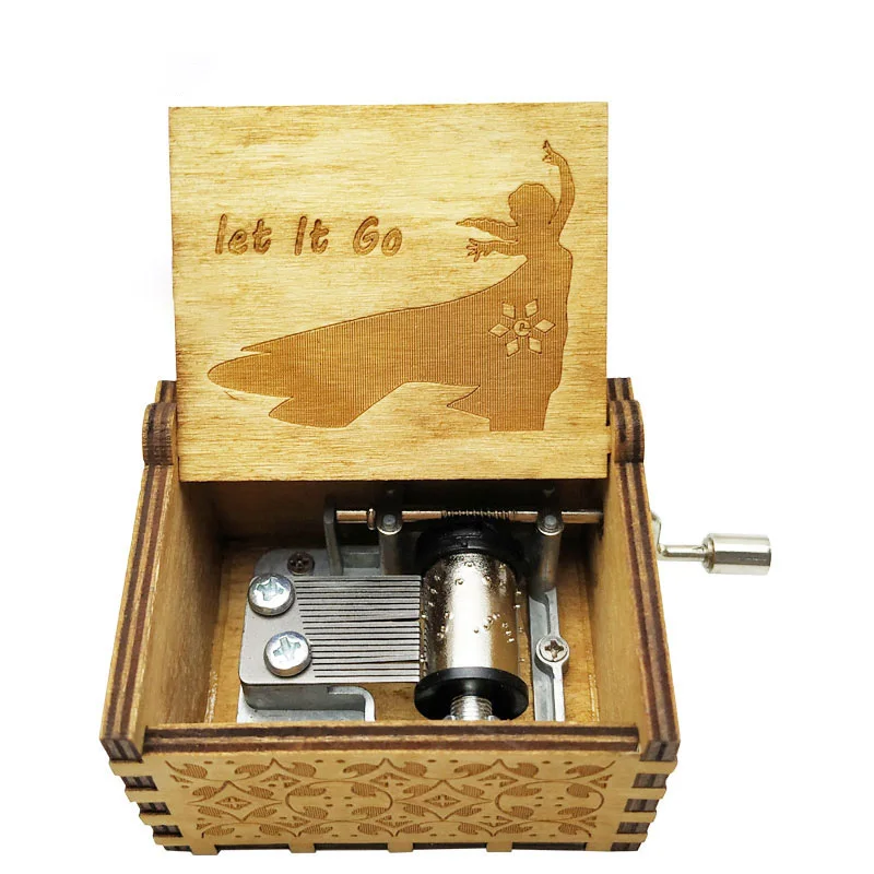 Деревянная музыкальная шкатулка с резьбой под старину Музыкальная принтом Let It Go