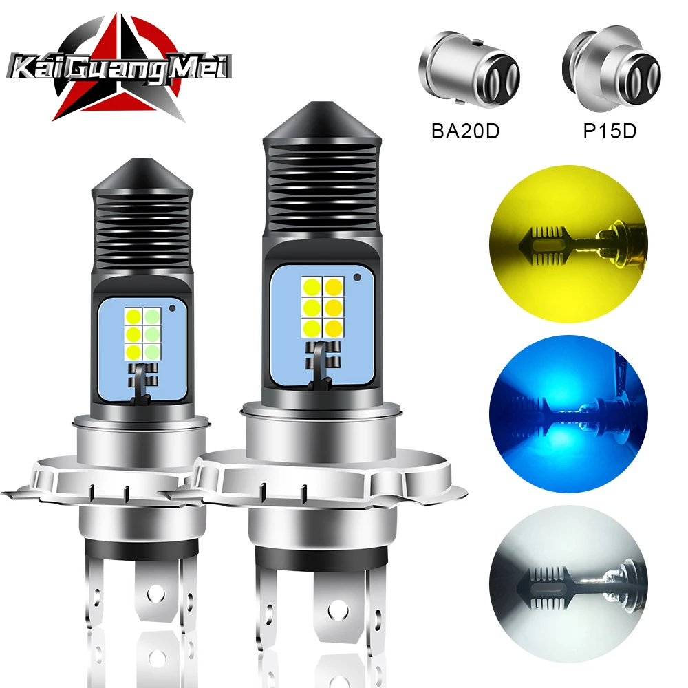 

Motorcycle Headlight LED BA20D H4 P15D Bulbs Hi Lo Beam Moto LED Motorbike Headlight Lamp 3030 Chips 12SMD Highlight Two-Color