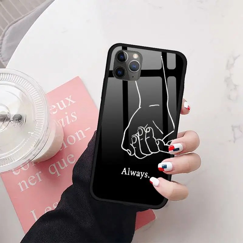 

Always And Forever Best Friends Cartoon BFF Phone Case Tempered glass For iphone 11 12 PRO MAX X XS XR 5C 6 6S 7 8 plus