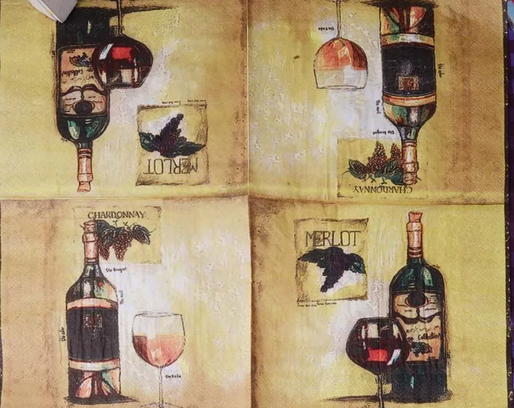 

10pcs 33*33cm Wine Glass theme paper napkins serviettes decoupage decorated for wedding party virgin wood tissues
