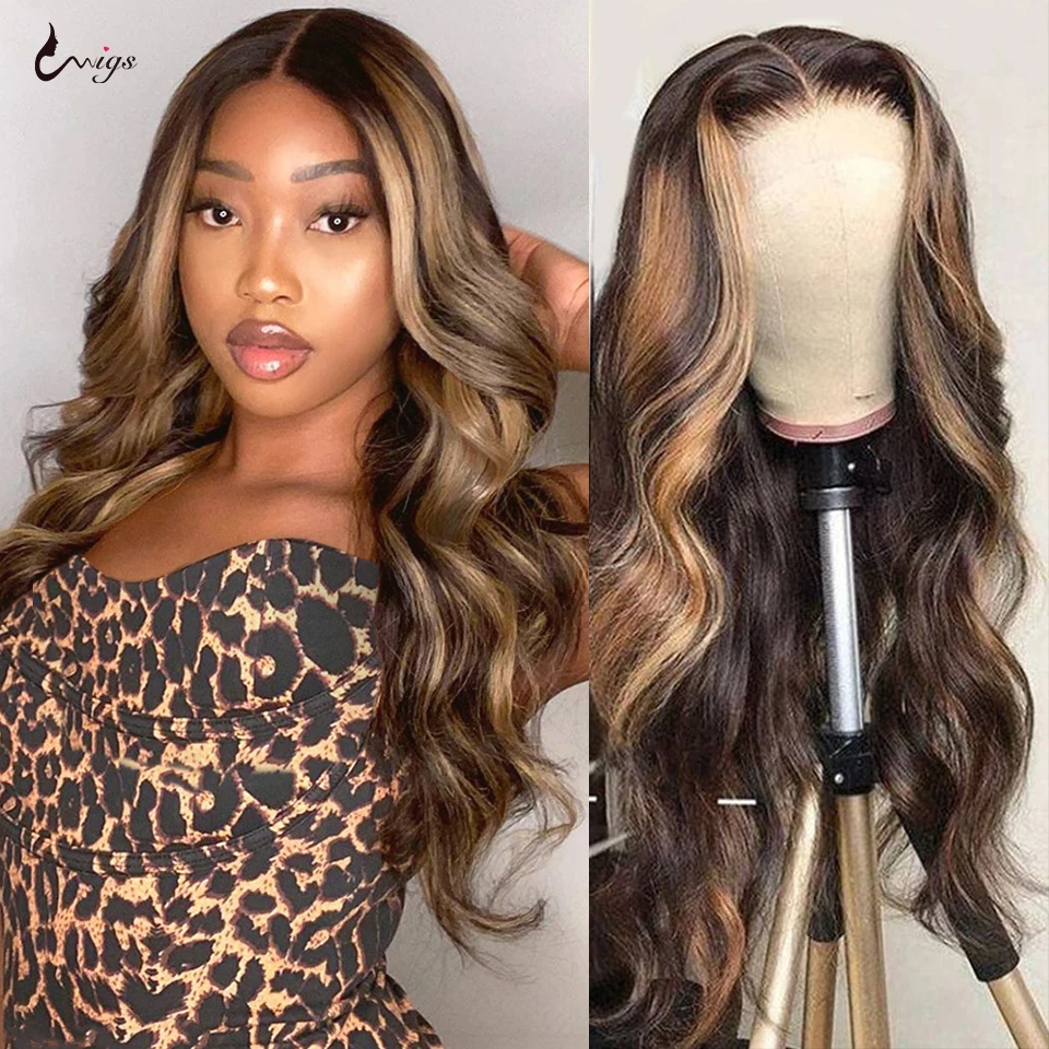 

Uwigs 4/27 Body Wave Lace Front Wig Highlight Wig Human Hair Wigs 5x5 Lace Closure Wig Honey Blonde Lace Front Wigs For Women