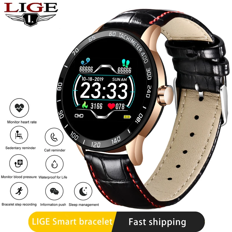 Спортивные Смарт часы LIGE мужские для фитнеса пульсометр монитор артериального