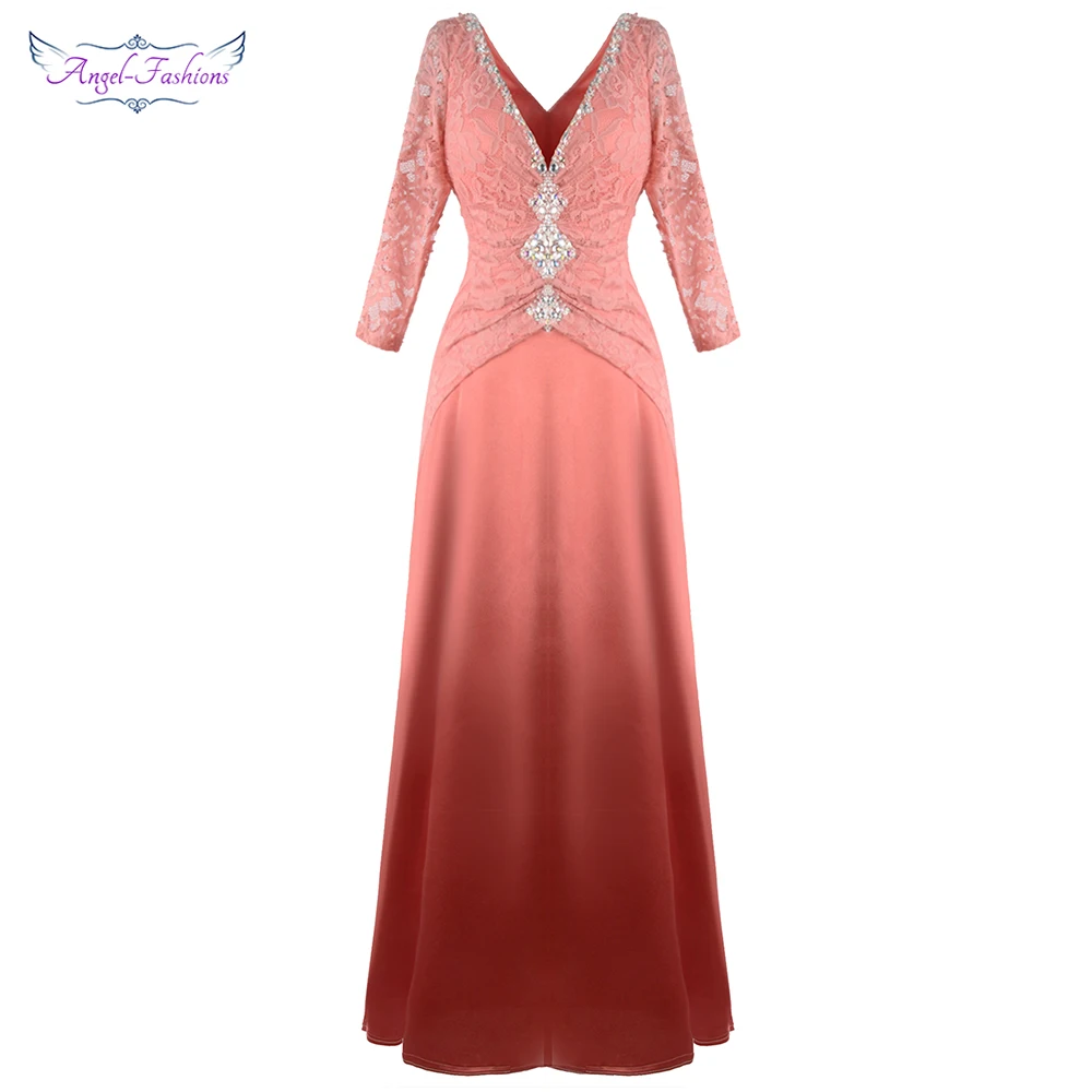

Angel-fashions женское элегантное вечернее платье с глубоким v-образным вырезом и бисером, плиссированное Кружевное Платье макси с длинными рукав...